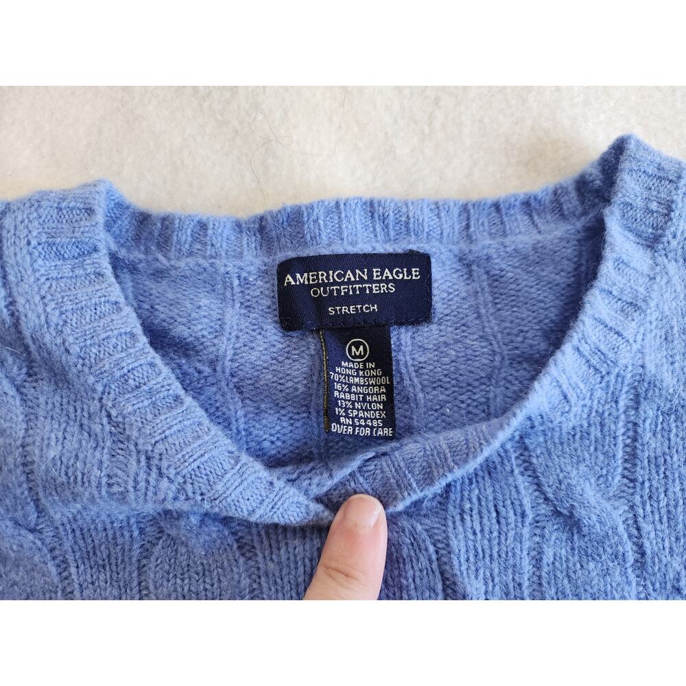 American Eagle Blue Cable Knit Sweater Lambswool Angora Blend Womens Medium - Picture 4 of 6